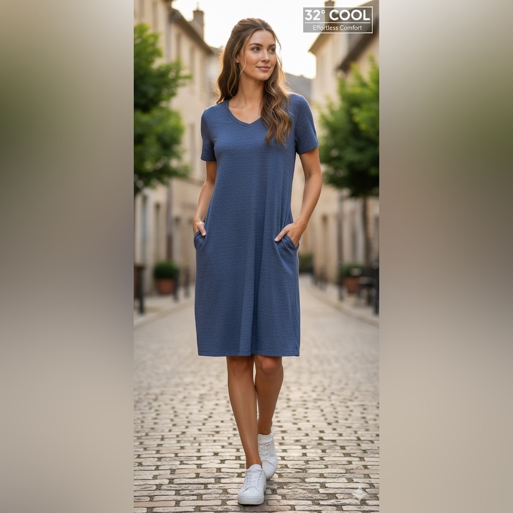 32 Degrees COOL Blue Heather T-Shirt Dress Size Large NWT Lightweight Pockets